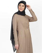Curved Collar Slim Waist Brown Abaya