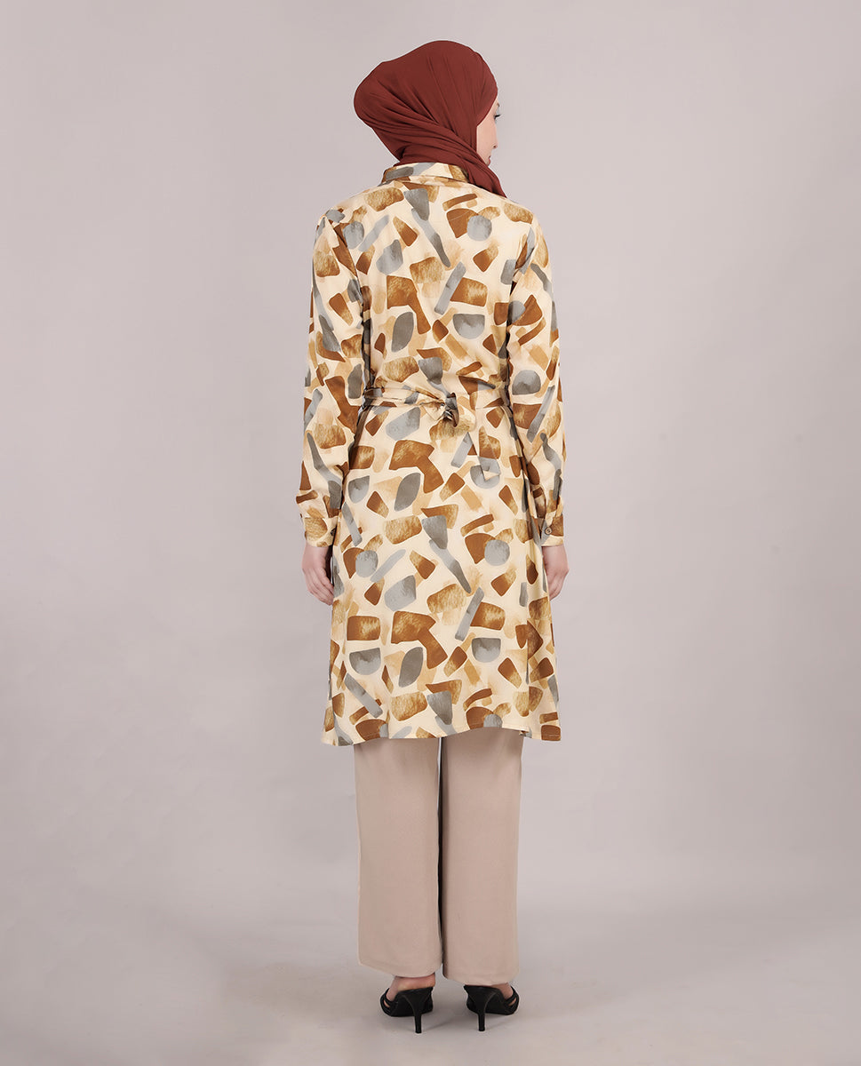 Abstract Print Belted Rayon Top