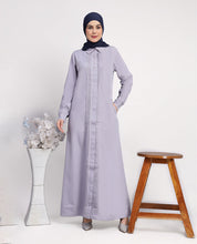 Front view of lavish lilac pleated abaya – modest abaya design