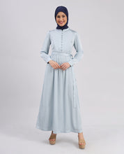 Blue Pearl Flared Satin Maxi Dress