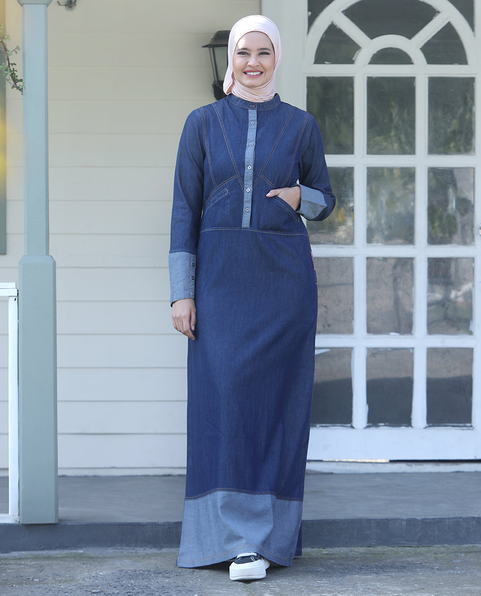 Urban Majesty Fine Denim jilbab, urban abaya, jilbab, modest wear, Islamic dress, long dress