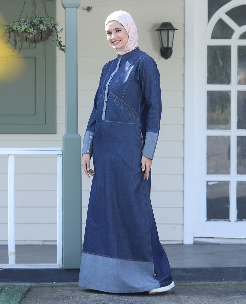 Urban Majesty Fine Denim jilbab, urban abaya, jilbab, modest wear, Islamic dress, long dress