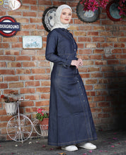 Rustic Blue Full Front Open Denim Jilbab, urban abaya, jilbab, modest wear, Islamic dress, long dress