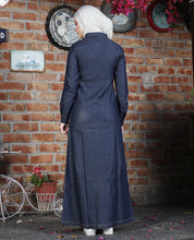 Rustic Blue Full Front Open Denim Jilbab, urban abaya, jilbab, modest wear, Islamic dress, long dress