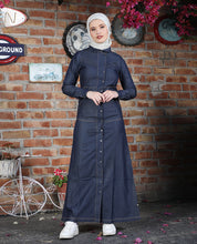 Rustic Blue Full Front Open Denim Jilbab, urban abaya, jilbab, modest wear, Islamic dress, long dress