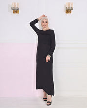 Front view of midnight black embroidered abaya – modest abaya design
