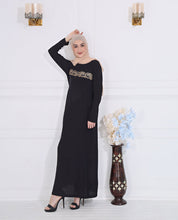 Front view of black elegance embroidered abaya – modest abaya design