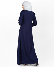 Navy Neck Tie Up Abaya