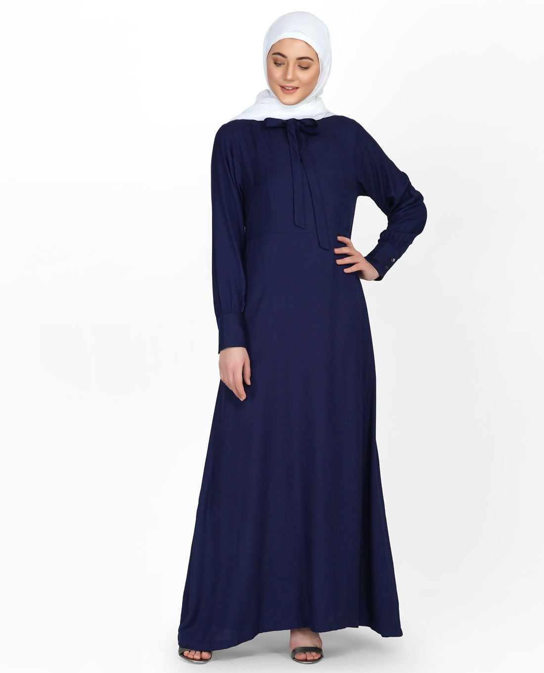 Navy Neck Tie Up Abaya