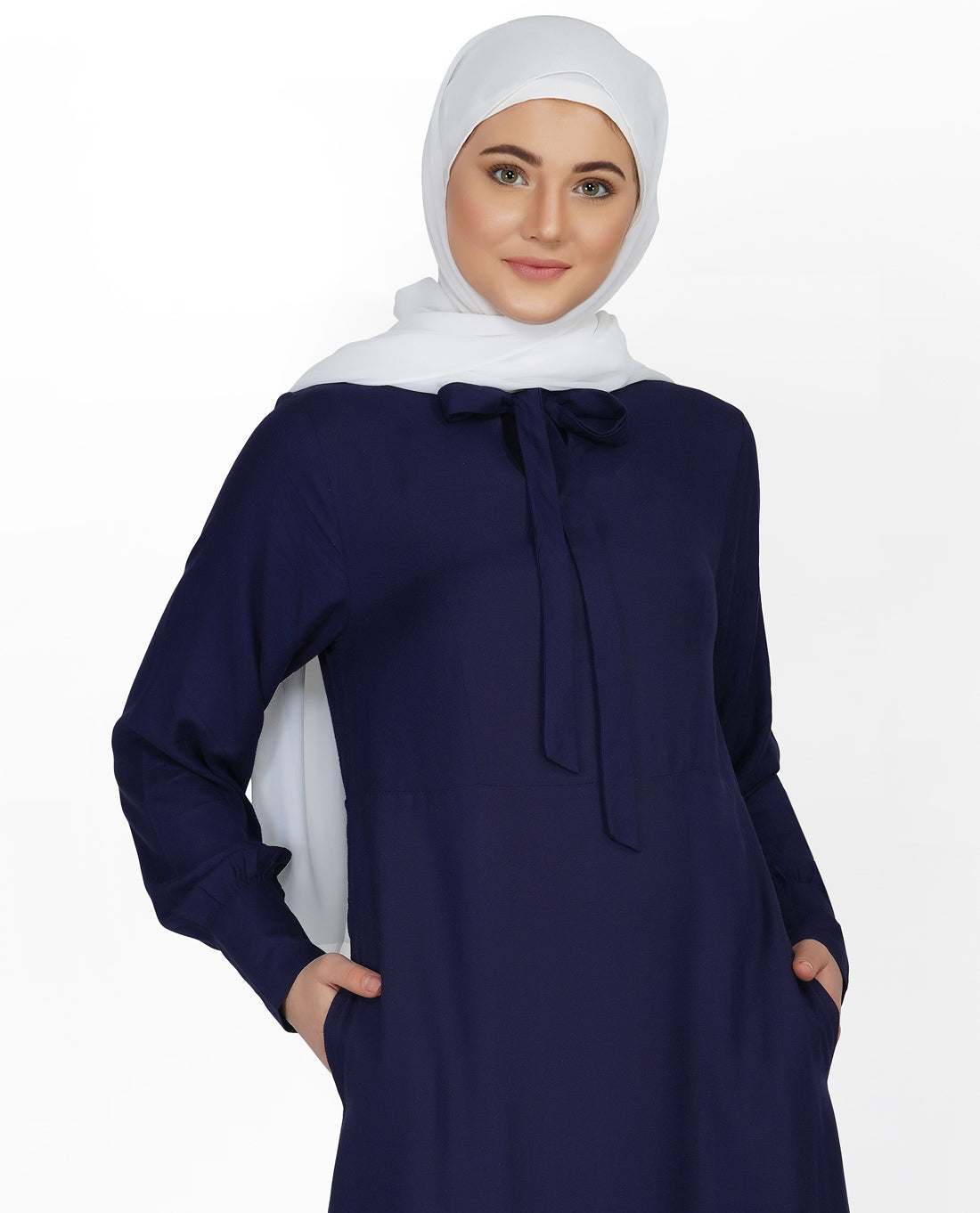 Navy Neck Tie Up Abaya