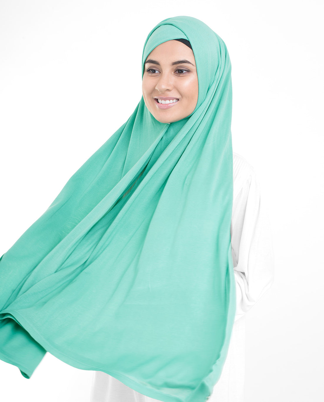 Aqua jersey hijab, breathable hijab, stretchable scarf, Islamic scarf