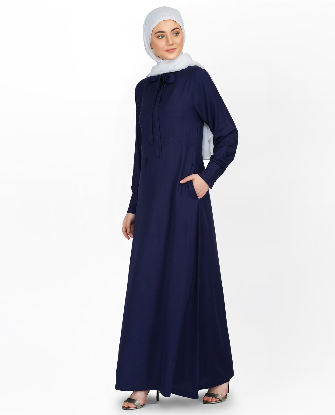 Navy Neck Tie Up Abaya