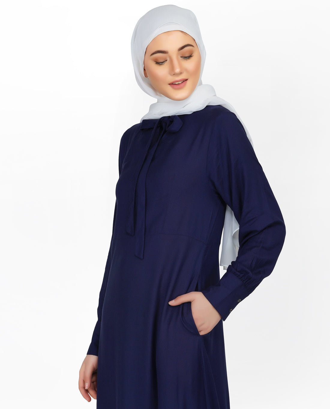 Navy Neck Tie Up Abaya