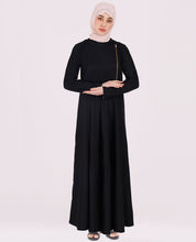Front view of touch of gold deep black jilbab – modest abaya design
