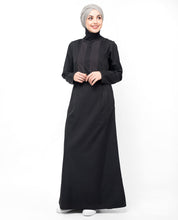 Front view of double pleat skirt black abaya – modest abaya design