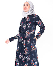 Front view of floral self tie belt abaya – modest abaya design
