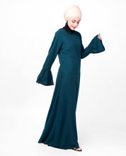 Front view of teal bell sleeve abaya – modest abaya design