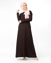 Front view of slim cocoa maxi dress abaya – modest abaya design
