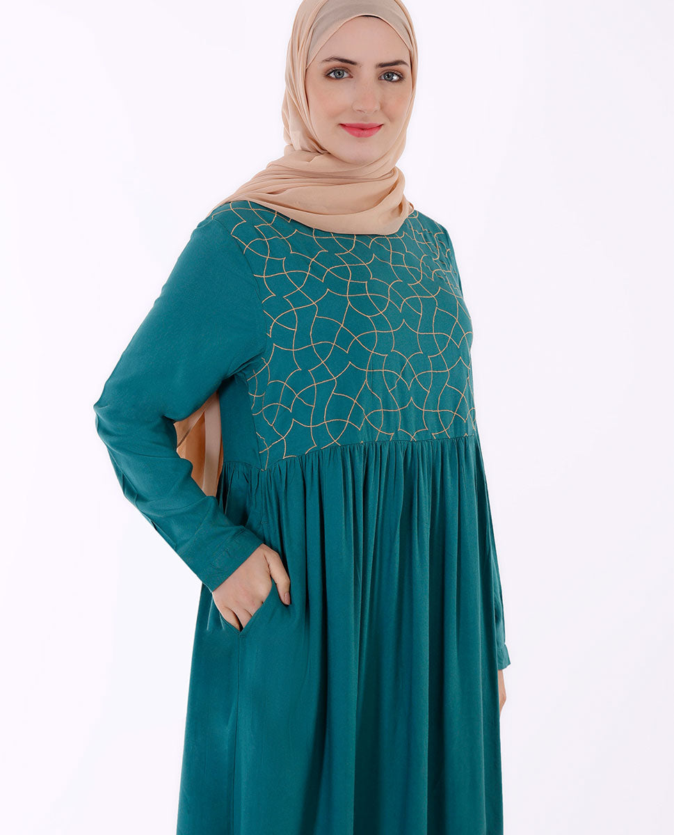 Green With Gold Embroidery Abaya