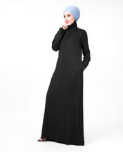 Front view of flared fit black abaya – modest abaya design