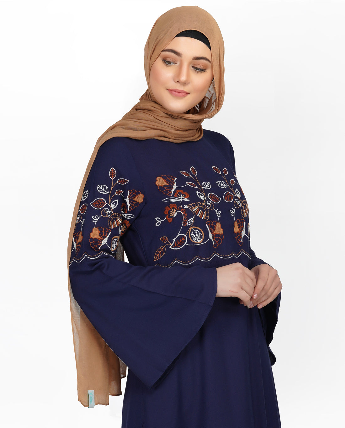 Navy Embroidered Bell Sleeve Abaya