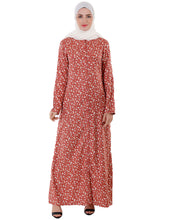 Front view of casual peach full button abaya – modest abaya design