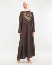 Front view of flare & thread embroidered abaya – modest abaya design