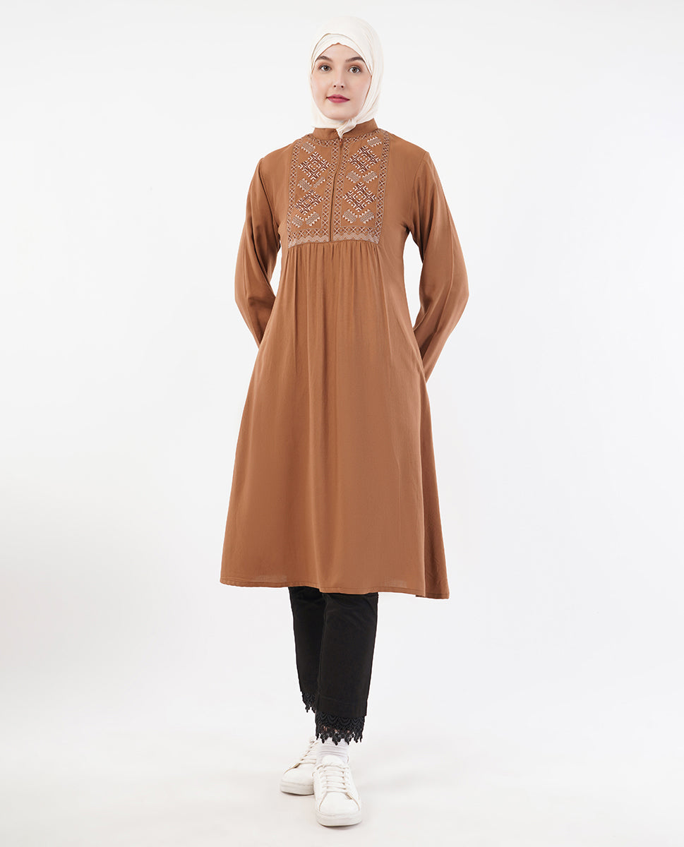 Fringes & Flare Embroidered Mustard Top