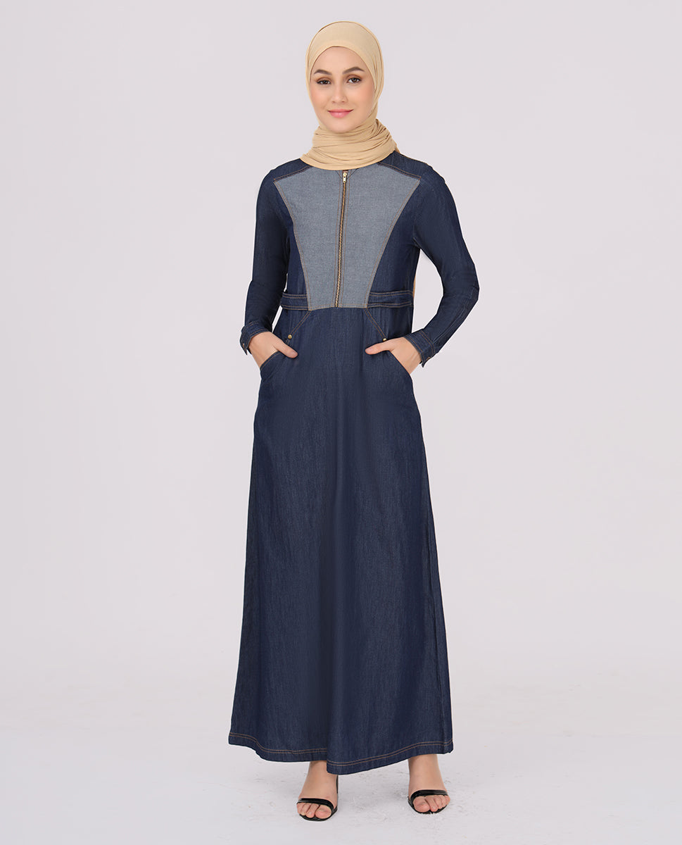 Midnight Blue Fine Denim Jilbab, urban abaya, jilbab, modest wear, Islamic dress, long dress