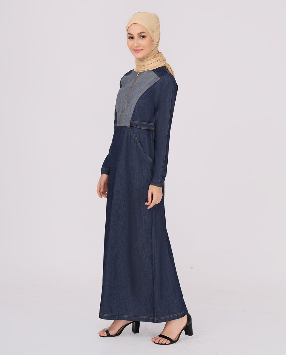 Midnight Blue Fine Denim Jilbab, urban abaya, jilbab, modest wear, Islamic dress, long dress