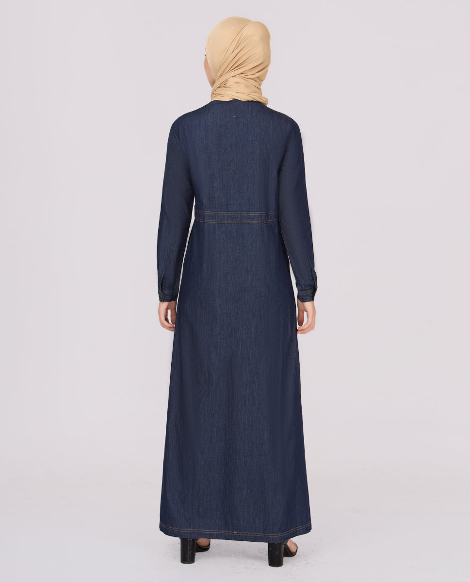 Midnight Blue Fine Denim Jilbab, urban abaya, jilbab, modest wear, Islamic dress, long dress