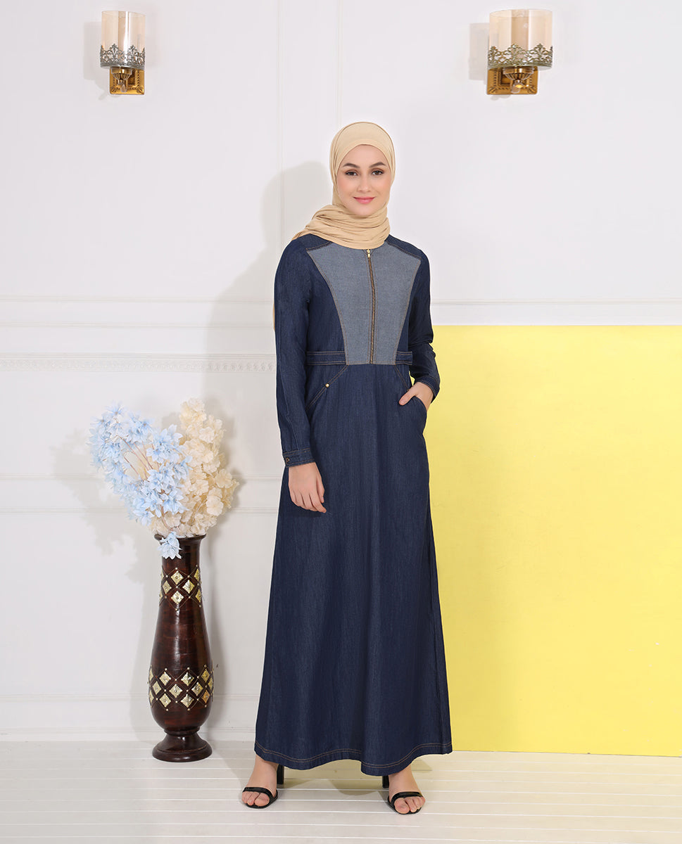 Midnight Blue Fine Denim Jilbab, urban abaya, jilbab, modest wear, Islamic dress, long dress