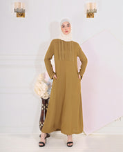 Front view of olive green pintuck abaya – modest abaya design