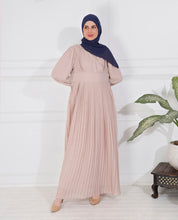 Front view of dusty peach pleated abaya – modest abaya design