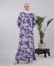 Front view of puffed shoulderf loral print  abaya - rust – modest abaya design