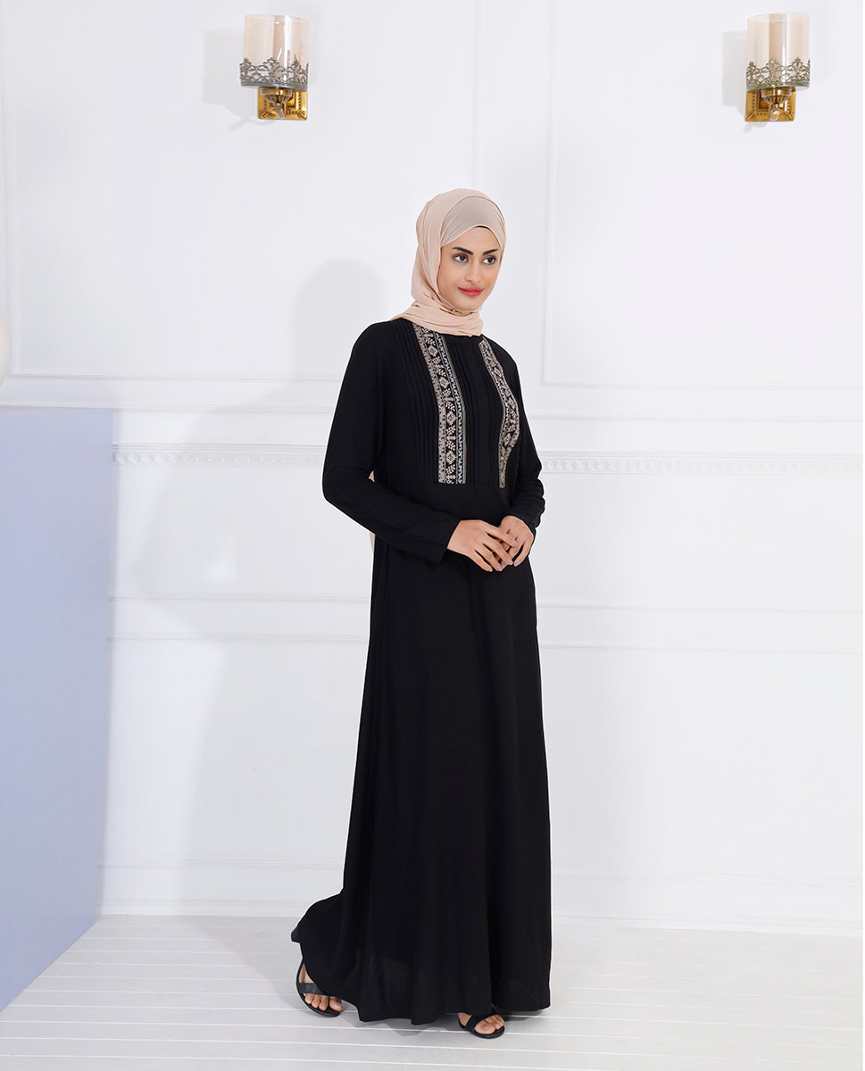 Front view of black sesame smart look jilbab – modest abaya design