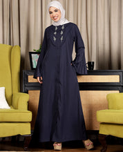Front view of navy grandeur flared sleeves abaya – modest abaya design