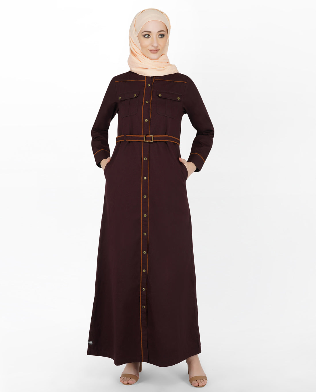 Maroon & Orange Full Front Open Jilbab