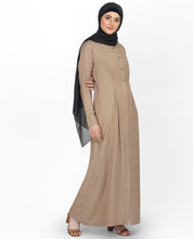 Curved Collar Slim Waist Brown Abaya