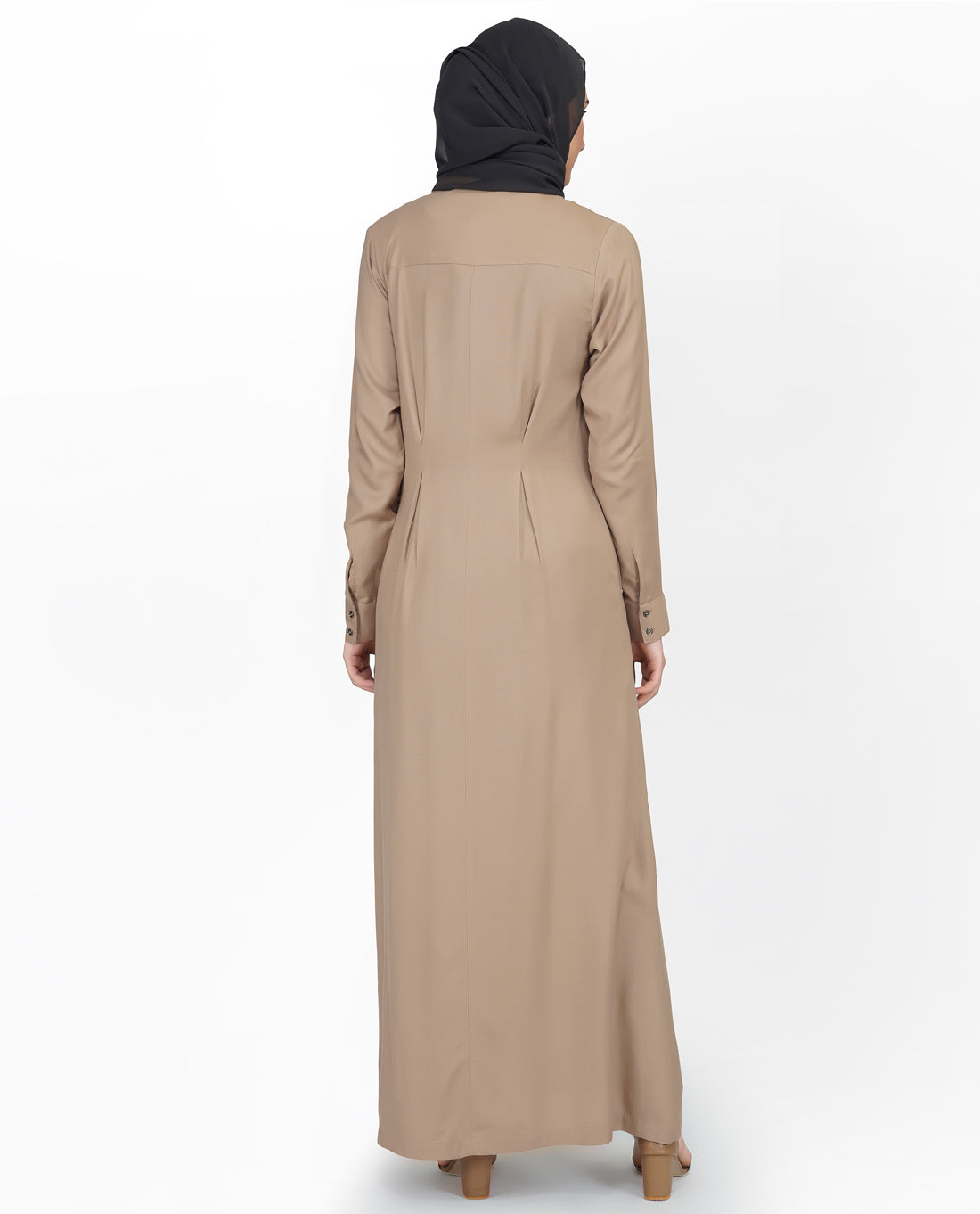 Curved Collar Slim Waist Brown Abaya