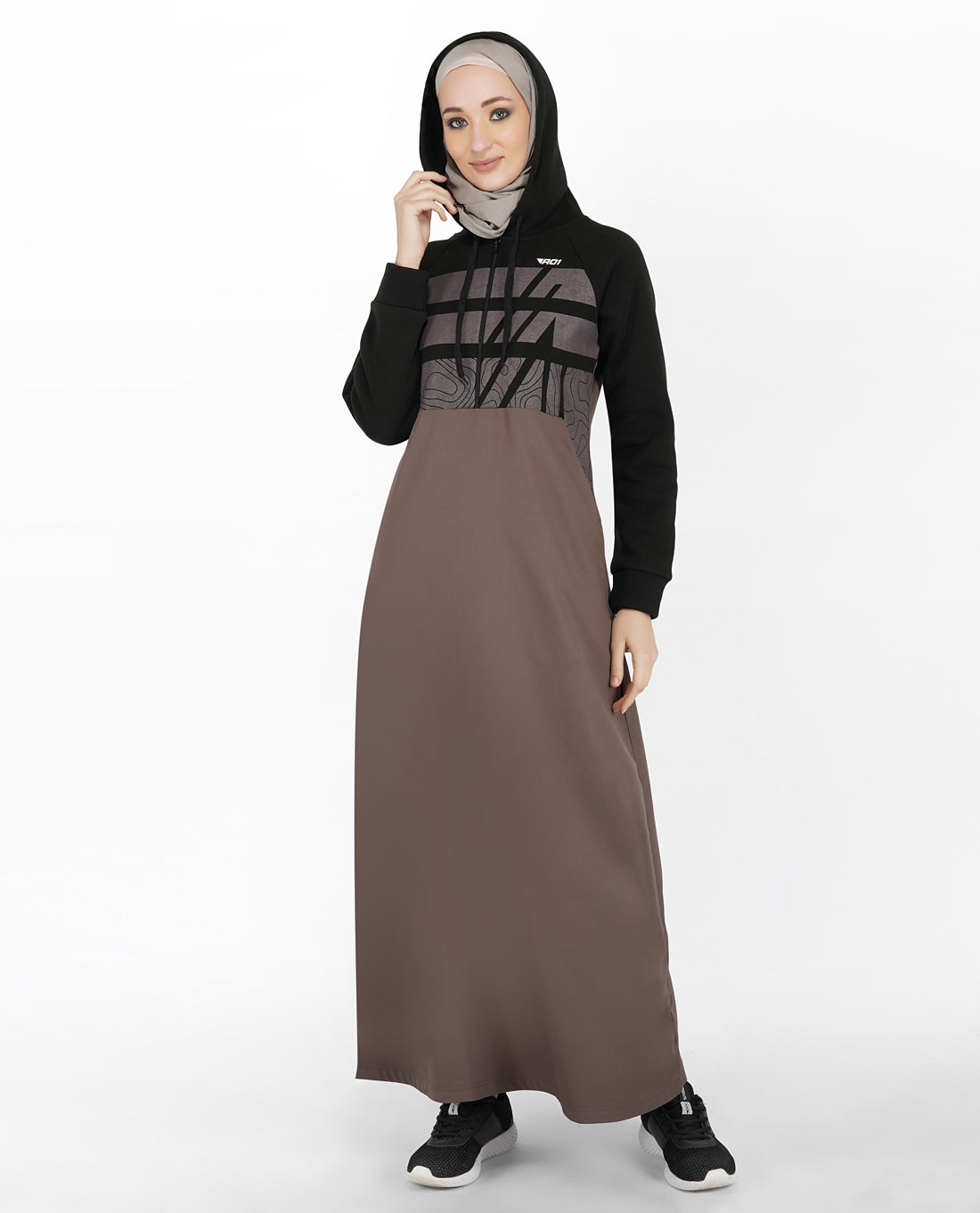 Grey & Black Abstract Print Hoody Jilbab