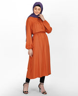 Rust Peter Pan Collar Midi Dress