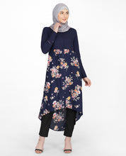 Navy Solid & Floral Mix Shirt Dress