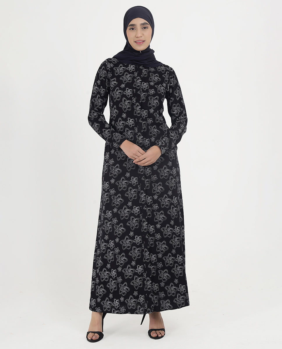 Floral Grace Printed Rayon Abaya