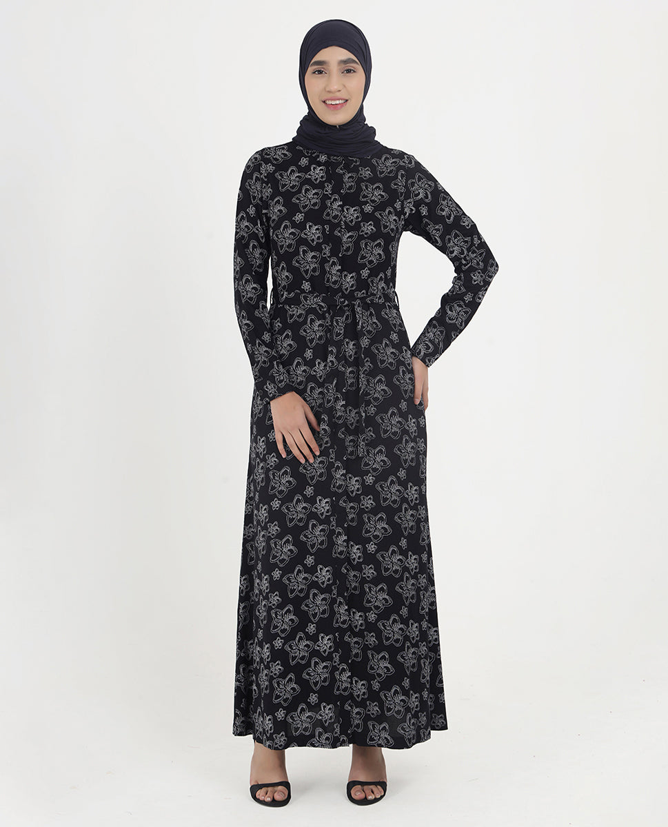 Floral Grace Printed Rayon Abaya