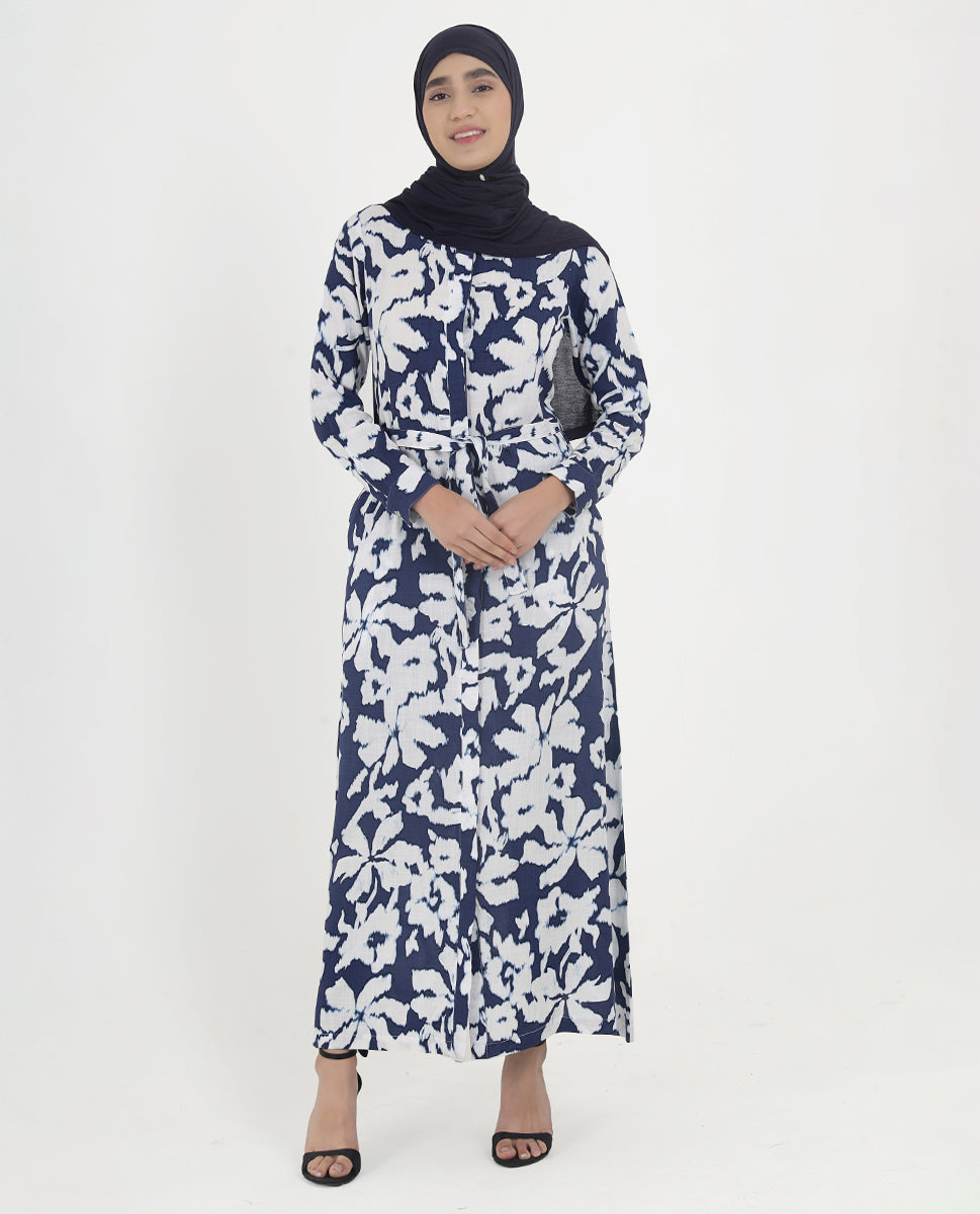 Abstract Floral Printed Rayon Abaya