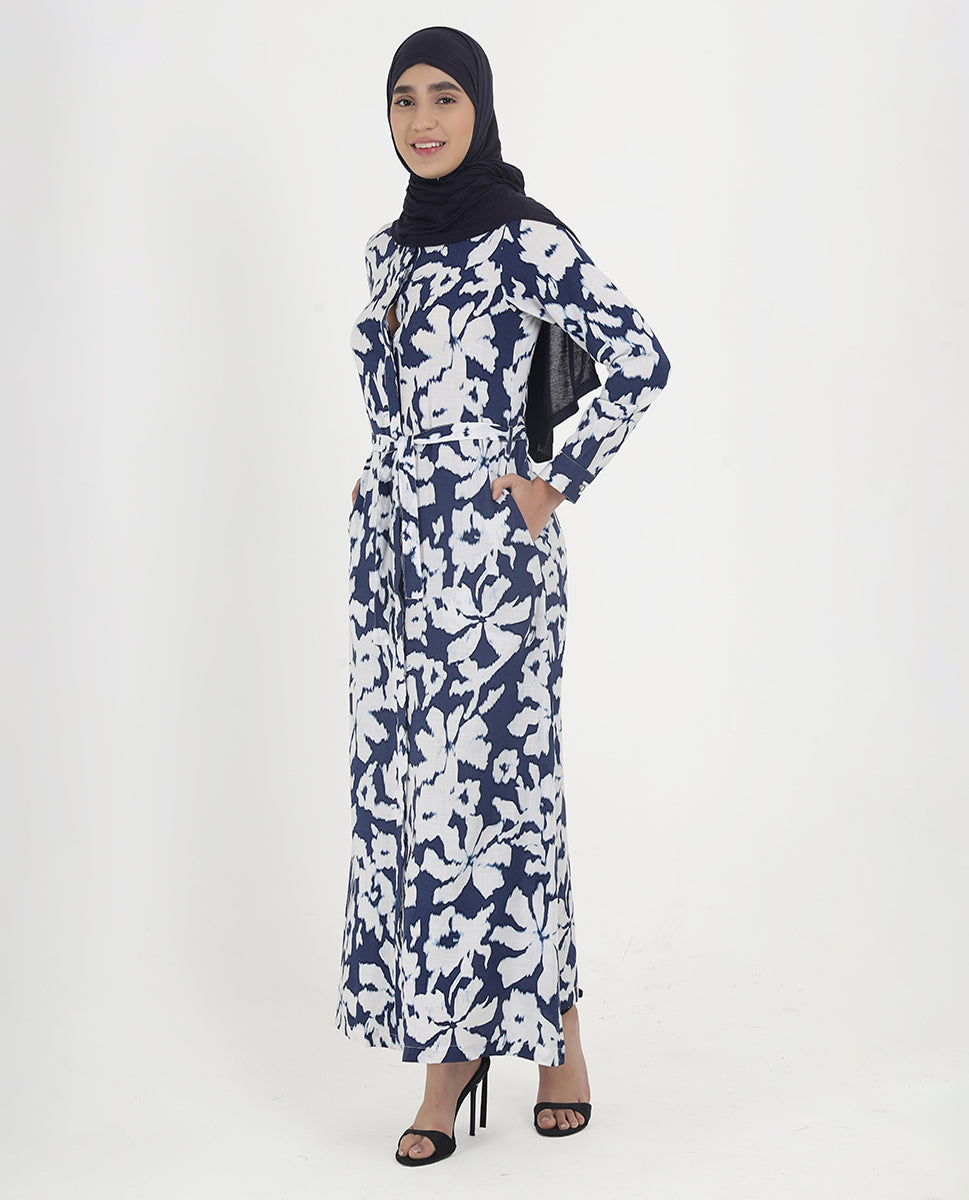 Abstract Floral Printed Rayon Abaya
