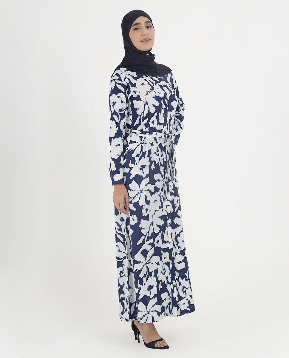 Abstract Floral Printed Rayon Abaya