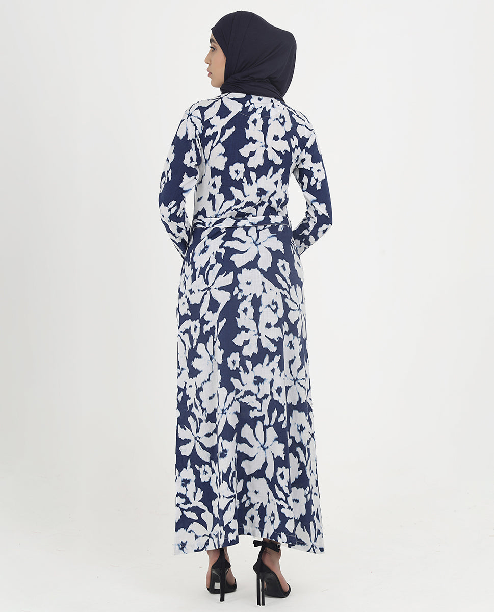 Abstract Floral Printed Rayon Abaya