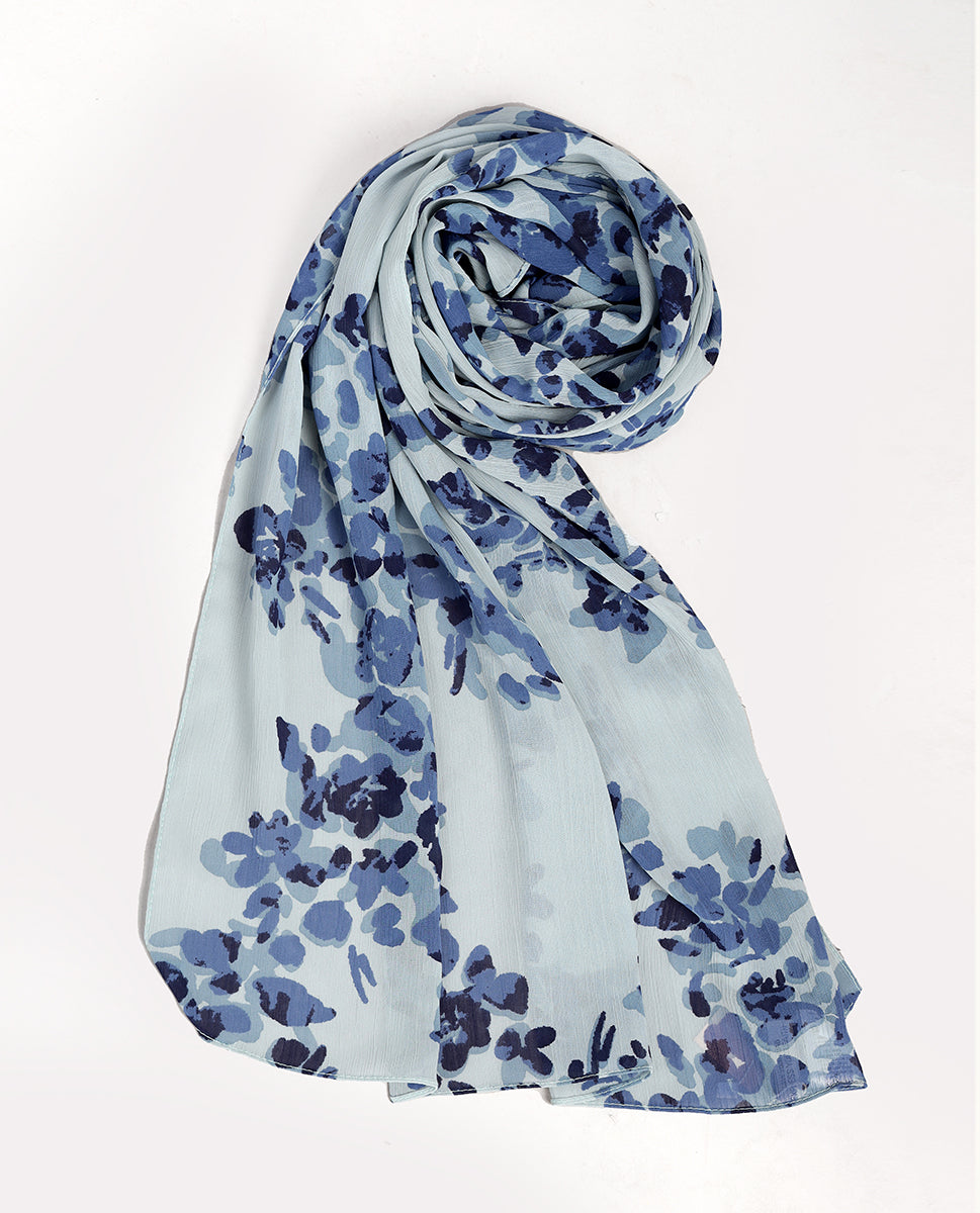 Blue Blossom Printed Chifon Hijab